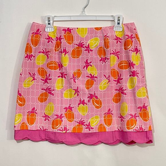 Lilly Pulitzer VINTAGE Short Skirt Women 10 Pink Yellow Pineapples Scalloped Hem - Picture 1 of 8
